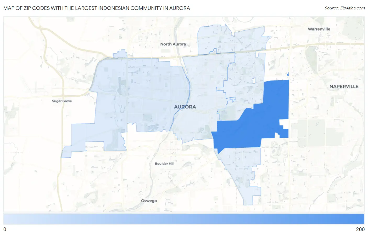 Zip Codes with the Largest Indonesian Community in Aurora Map