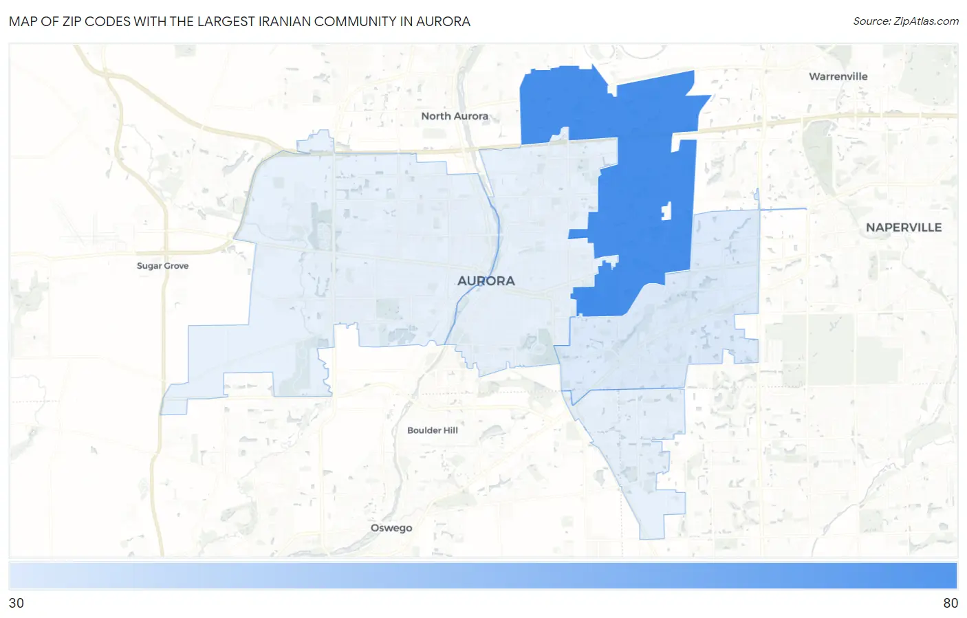 Zip Codes with the Largest Iranian Community in Aurora Map