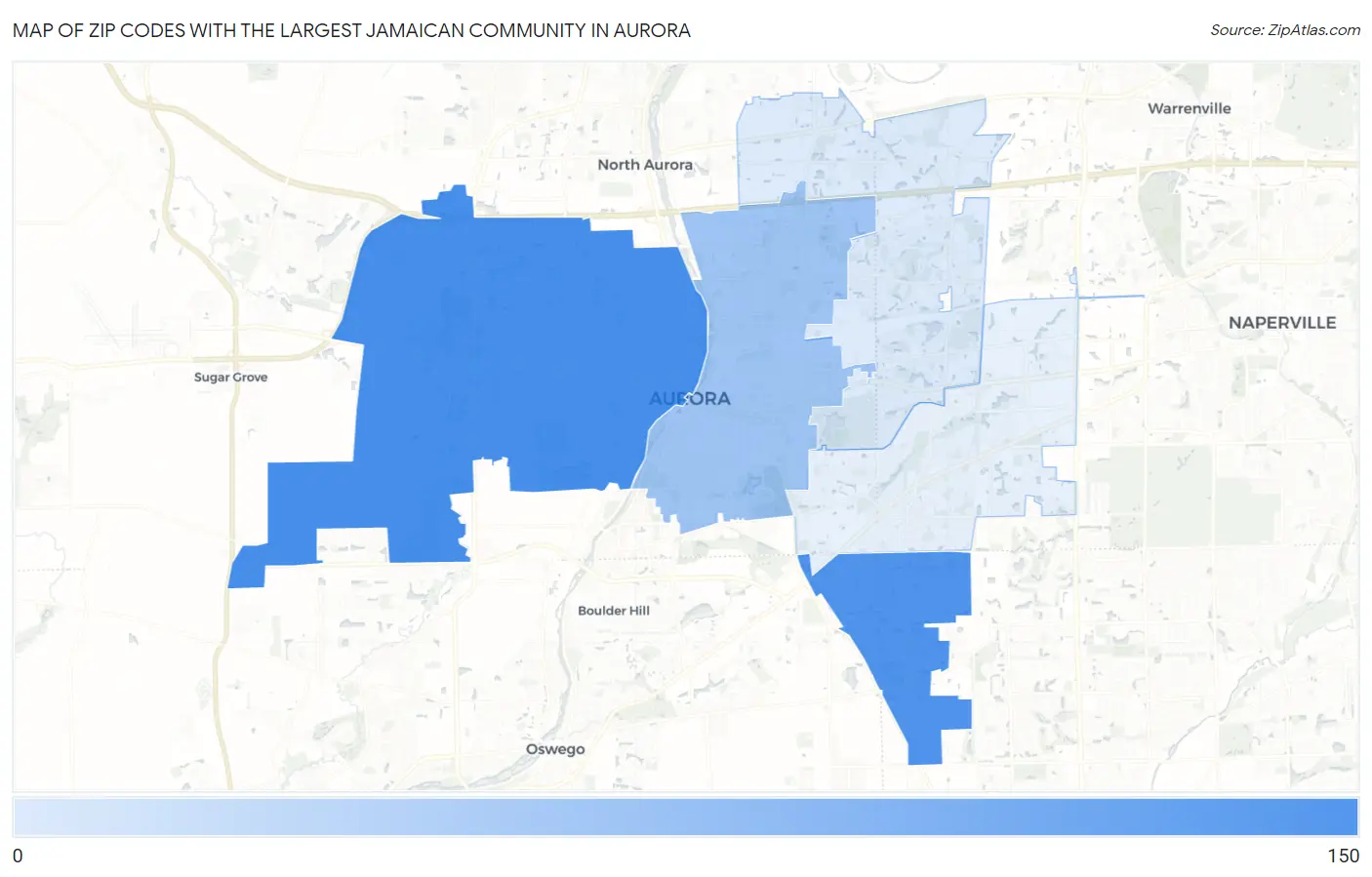 Zip Codes with the Largest Jamaican Community in Aurora Map