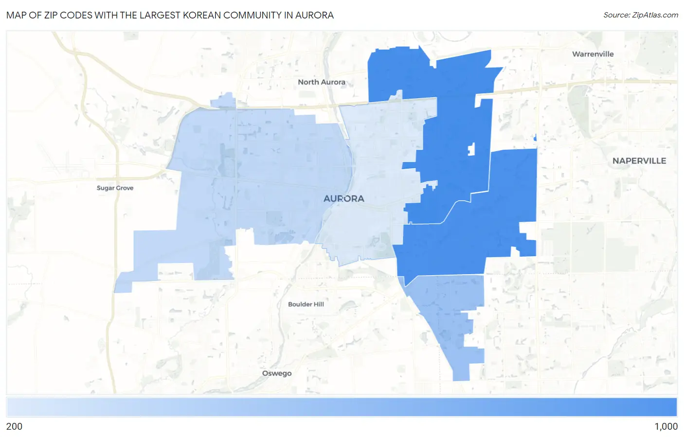 Zip Codes with the Largest Korean Community in Aurora Map
