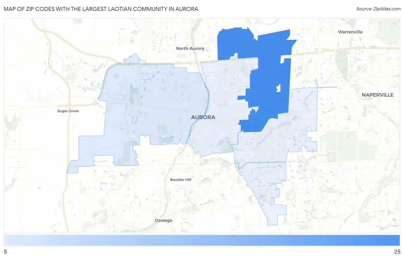 Zip Codes with the Largest Laotian Community in Aurora Map