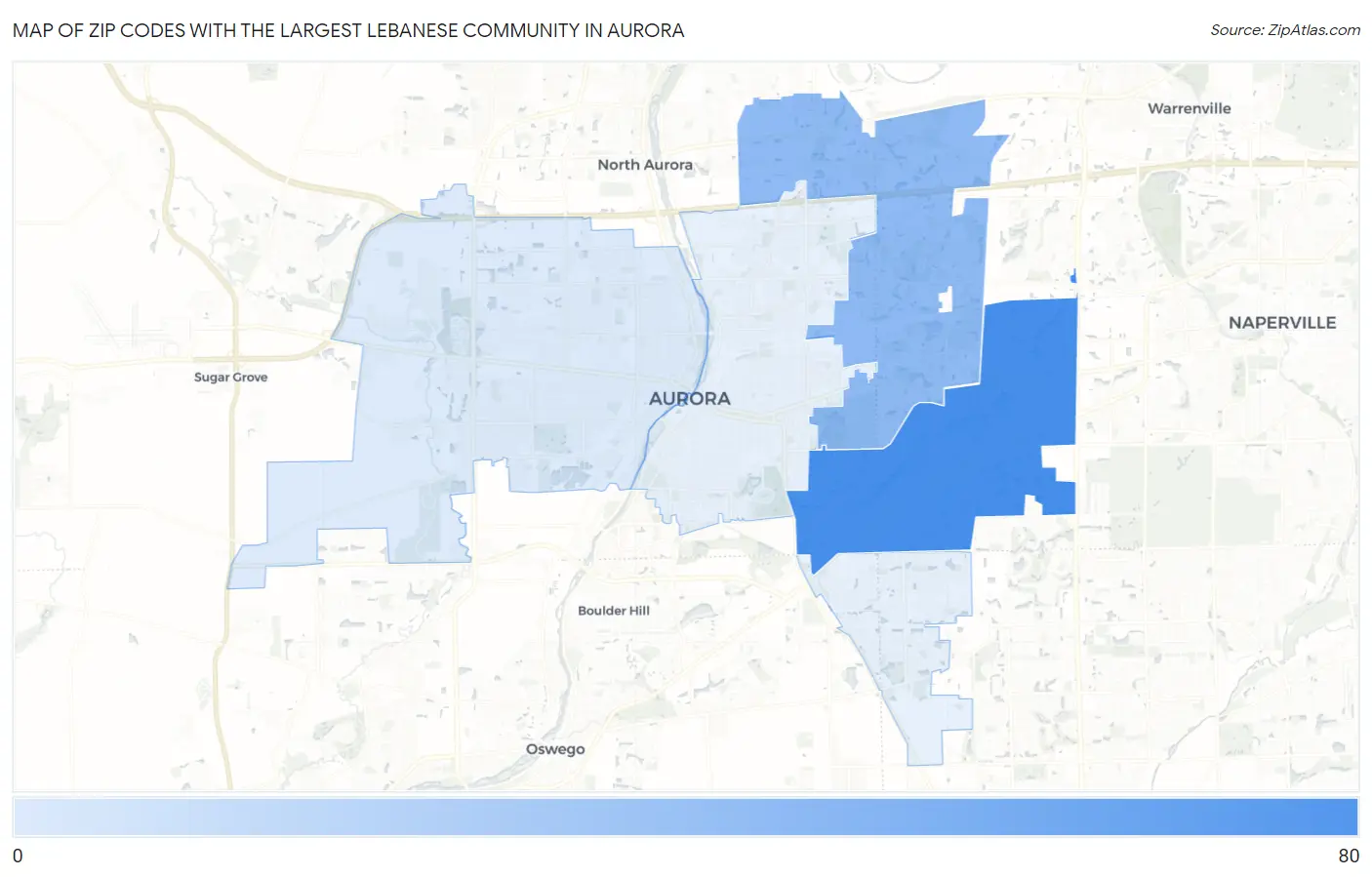 Zip Codes with the Largest Lebanese Community in Aurora Map