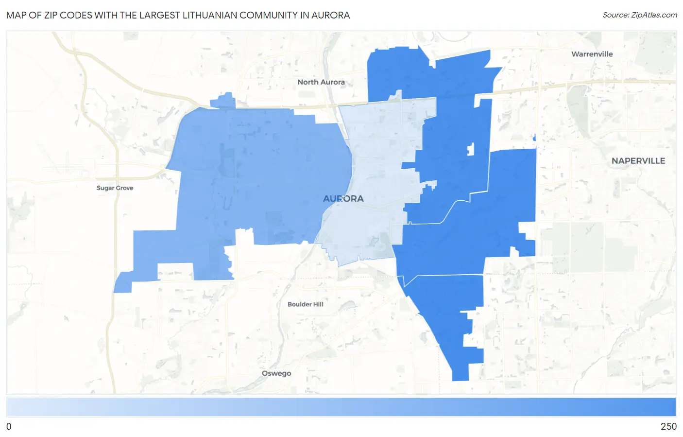 Zip Codes with the Largest Lithuanian Community in Aurora Map