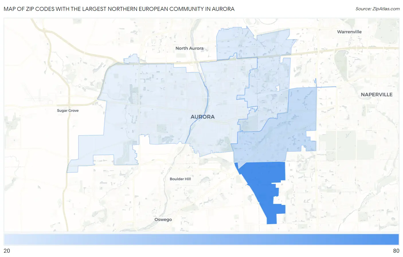 Zip Codes with the Largest Northern European Community in Aurora Map