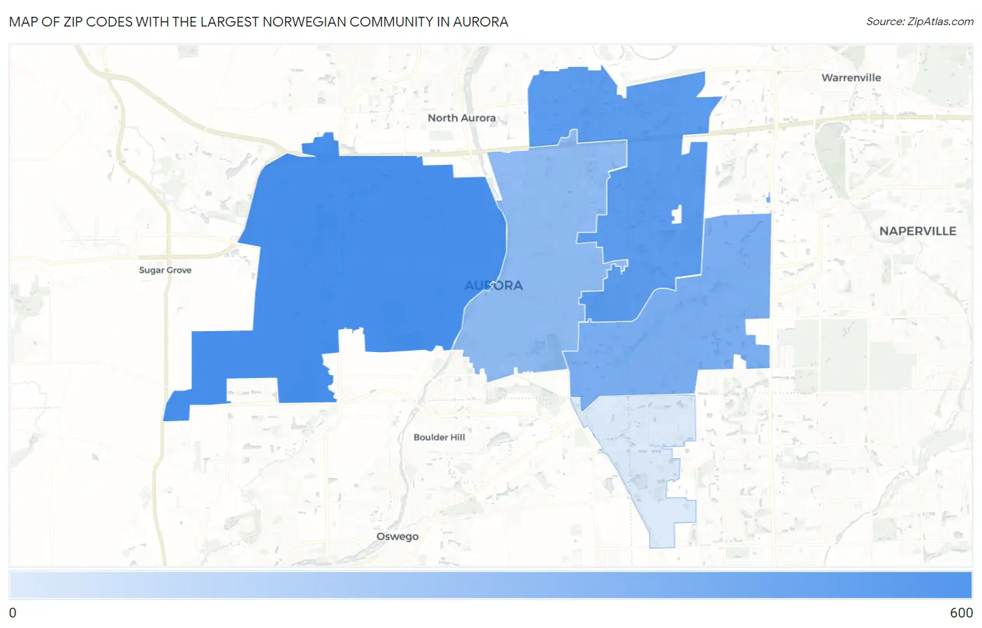 Zip Codes with the Largest Norwegian Community in Aurora Map