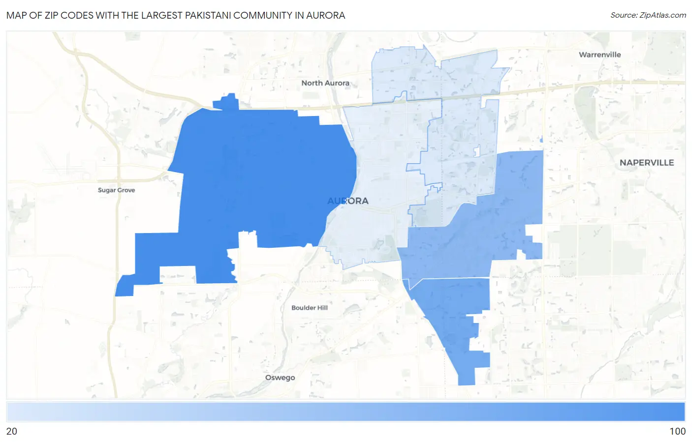 Zip Codes with the Largest Pakistani Community in Aurora Map