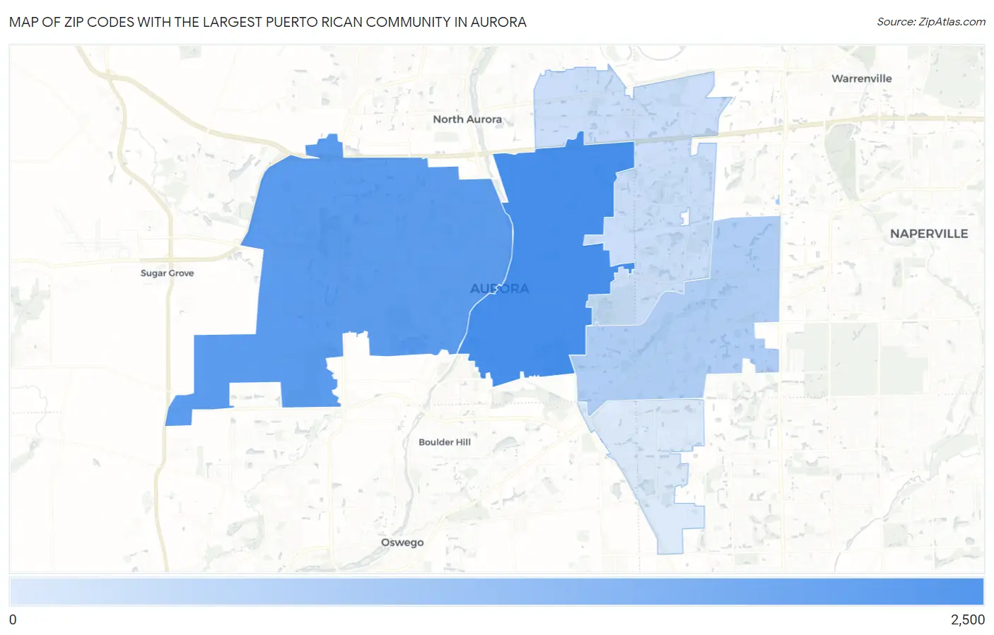 Zip Codes with the Largest Puerto Rican Community in Aurora Map