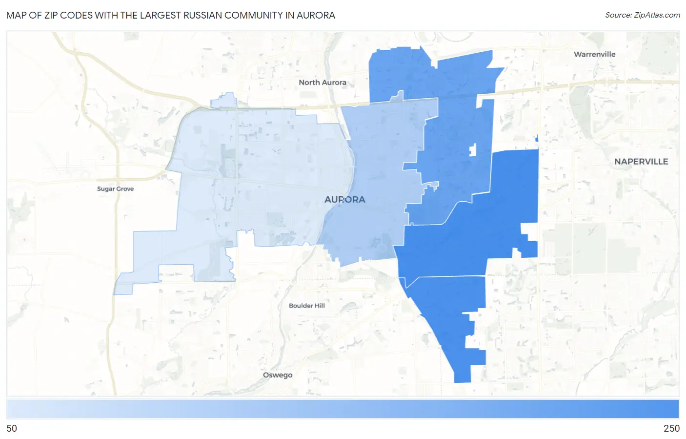Zip Codes with the Largest Russian Community in Aurora Map