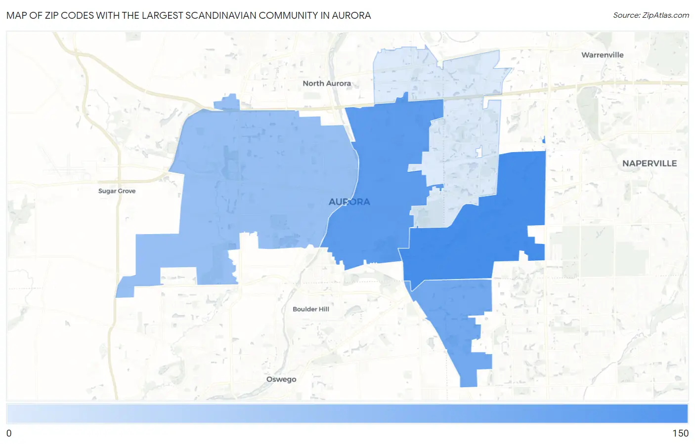 Zip Codes with the Largest Scandinavian Community in Aurora Map