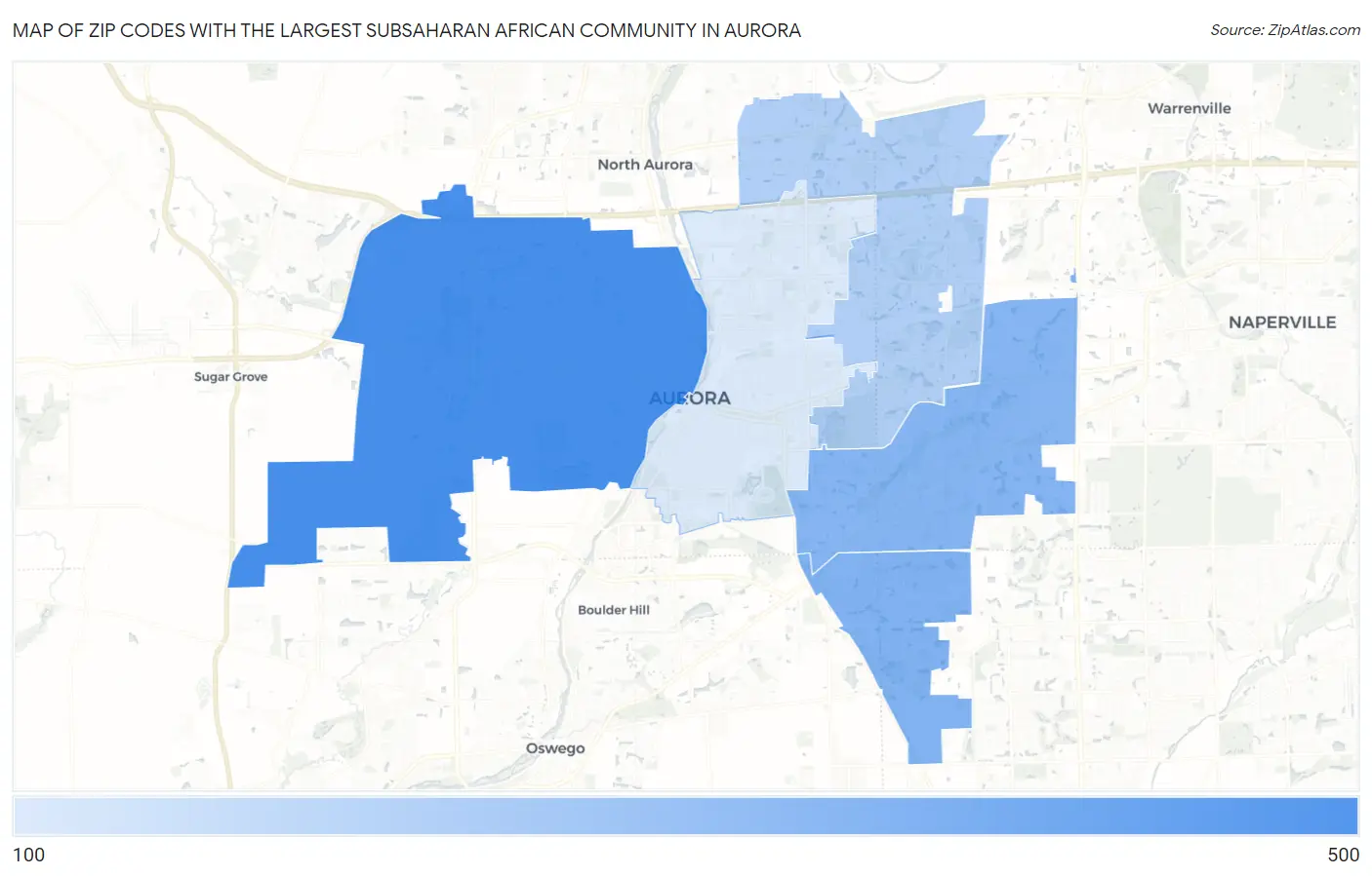Zip Codes with the Largest Subsaharan African Community in Aurora Map