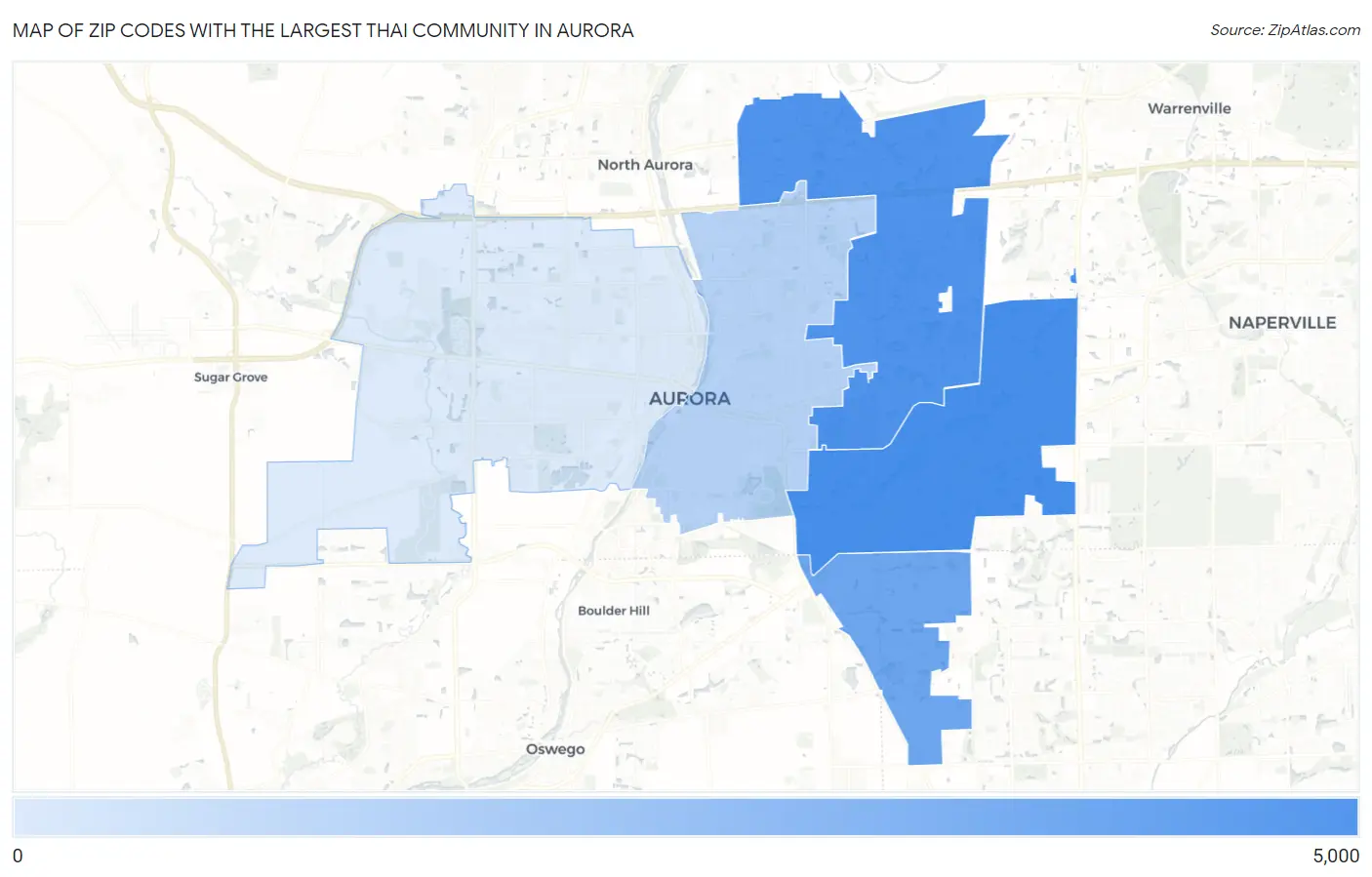 Zip Codes with the Largest Thai Community in Aurora Map