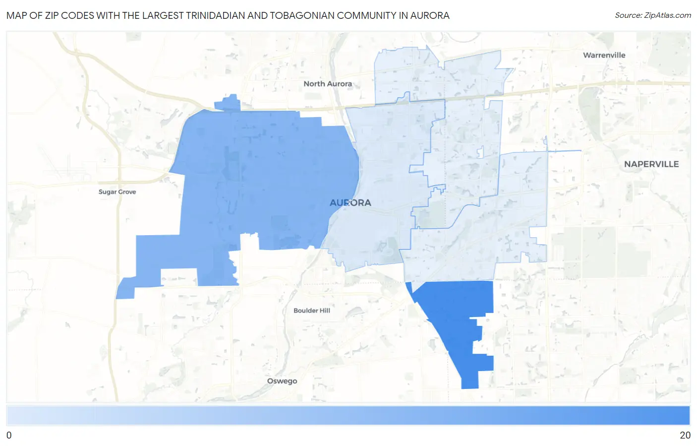 Zip Codes with the Largest Trinidadian and Tobagonian Community in Aurora Map