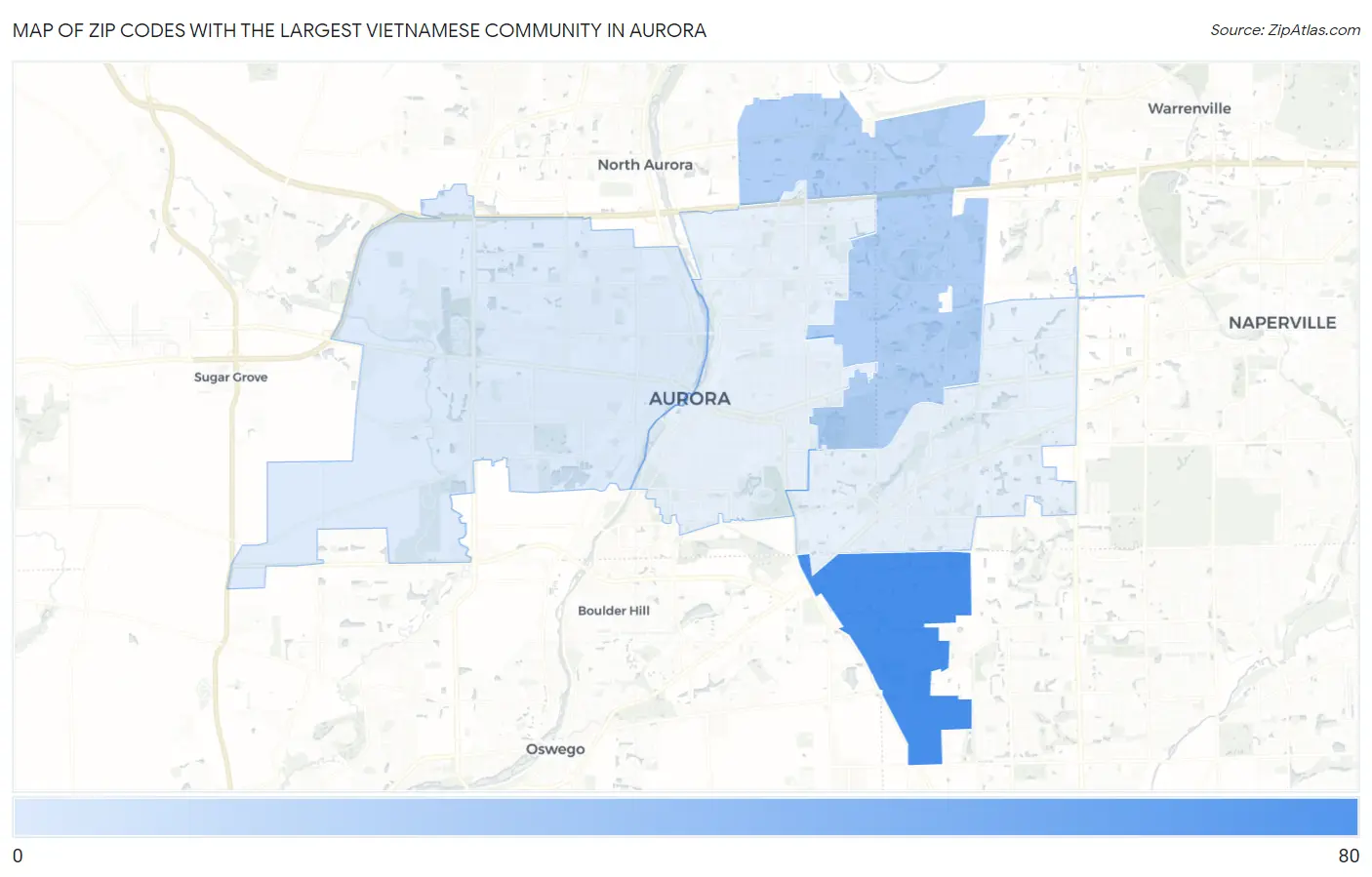 Zip Codes with the Largest Vietnamese Community in Aurora Map