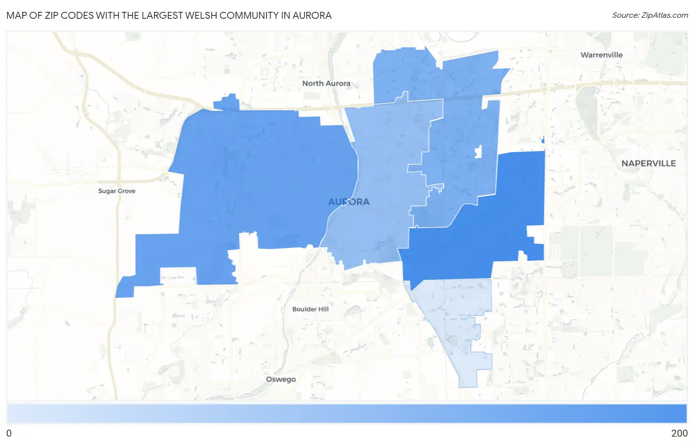 Zip Codes with the Largest Welsh Community in Aurora Map