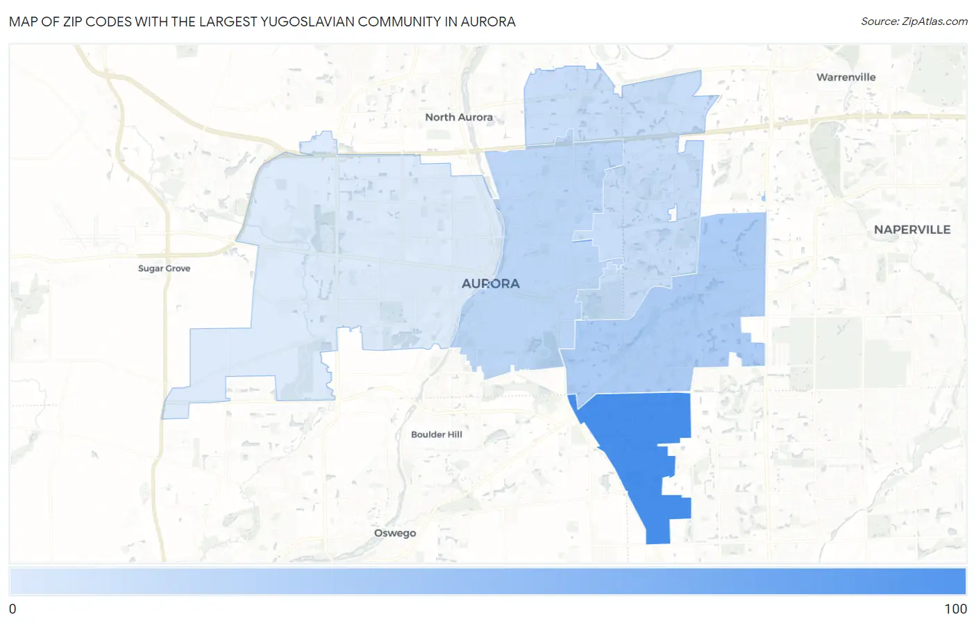 Zip Codes with the Largest Yugoslavian Community in Aurora Map