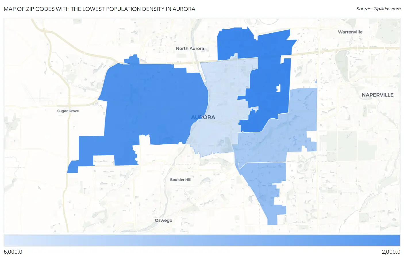 Zip Codes with the Lowest Population Density in Aurora Map
