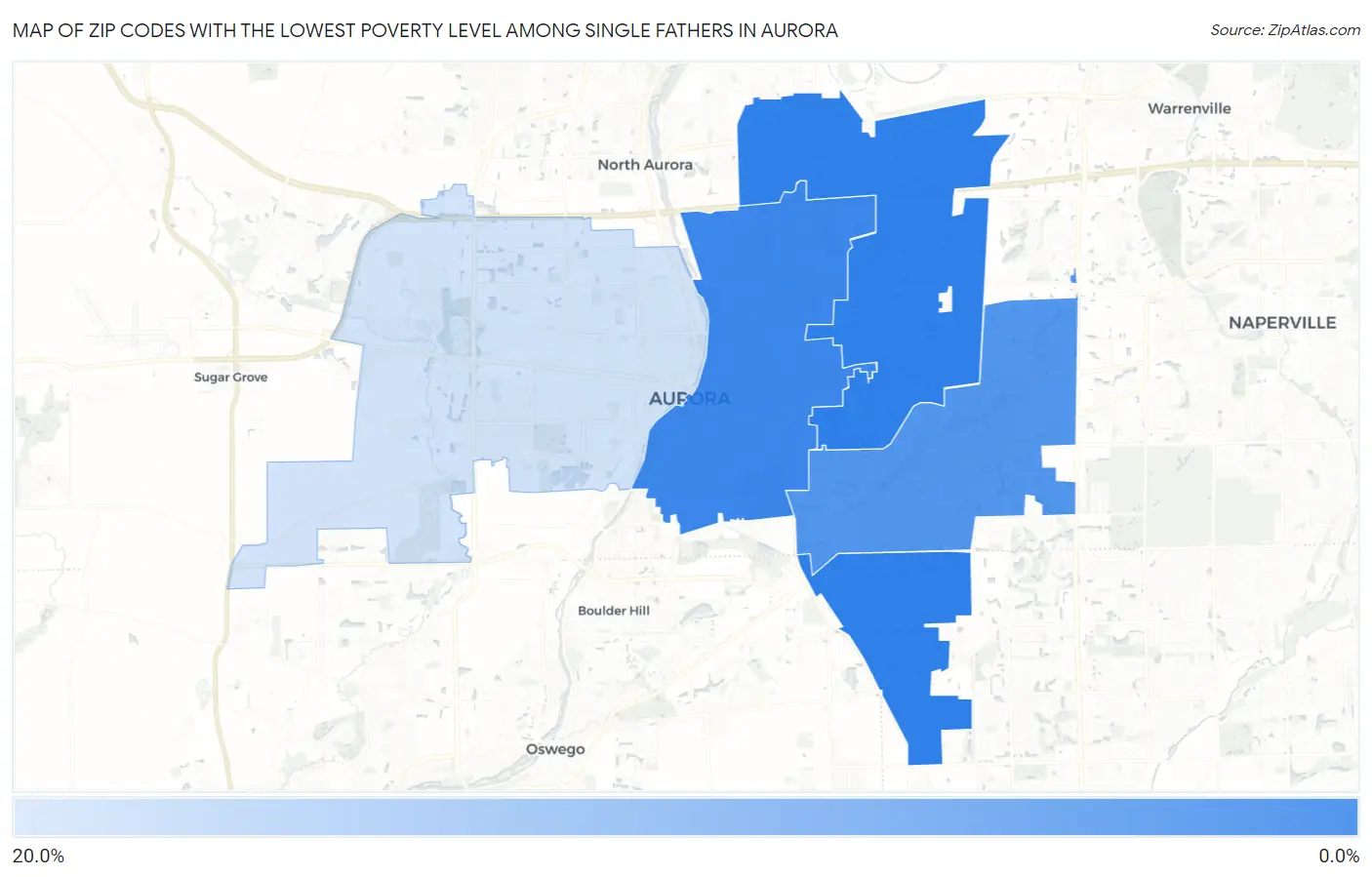 Zip Codes with the Lowest Poverty Level Among Single Fathers in Aurora Map