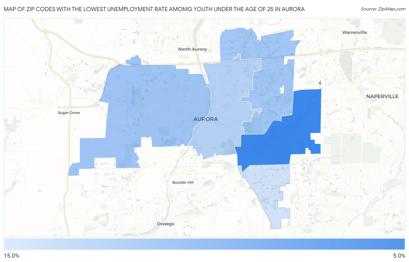 Zip Codes with the Lowest Unemployment Rate Amomg Youth Under the Age of 25 in Aurora Map