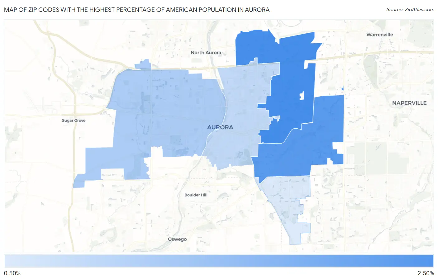Zip Codes with the Highest Percentage of American Population in Aurora Map