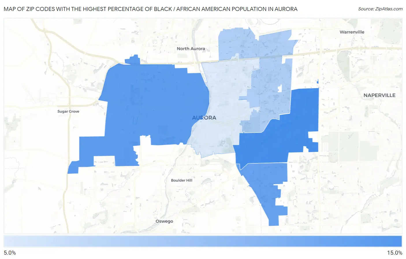Zip Codes with the Highest Percentage of Black / African American Population in Aurora Map
