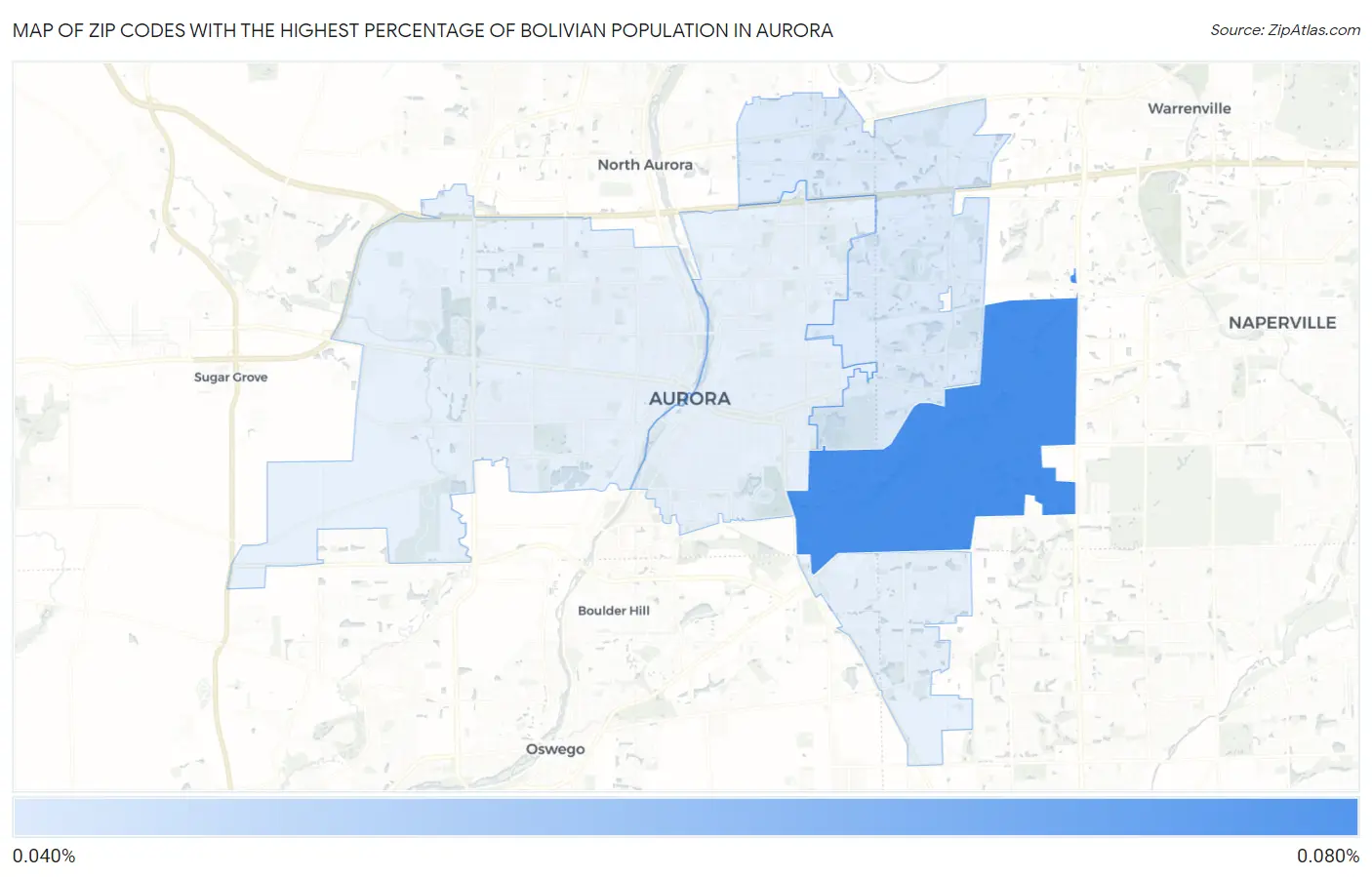 Zip Codes with the Highest Percentage of Bolivian Population in Aurora Map
