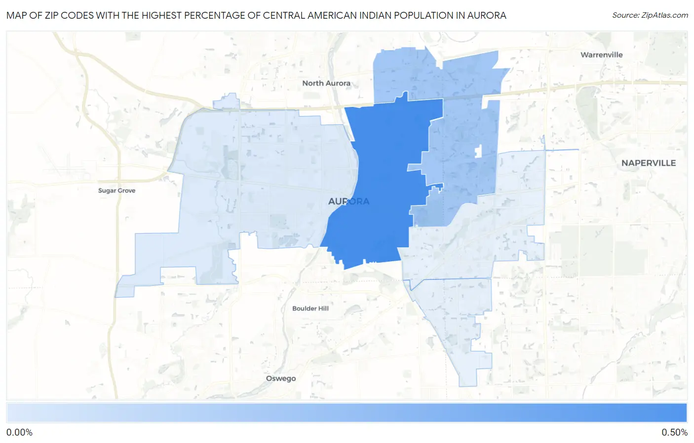 Zip Codes with the Highest Percentage of Central American Indian Population in Aurora Map