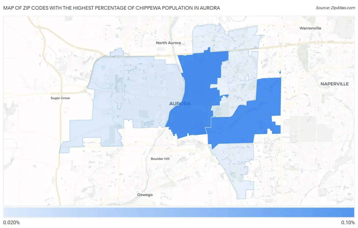 Zip Codes with the Highest Percentage of Chippewa Population in Aurora Map