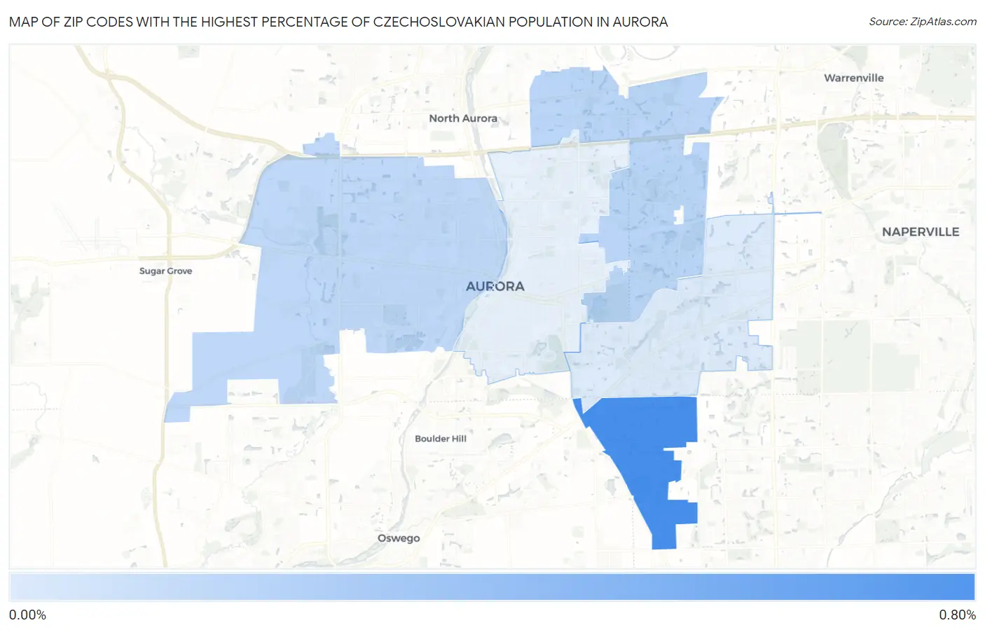 Zip Codes with the Highest Percentage of Czechoslovakian Population in Aurora Map