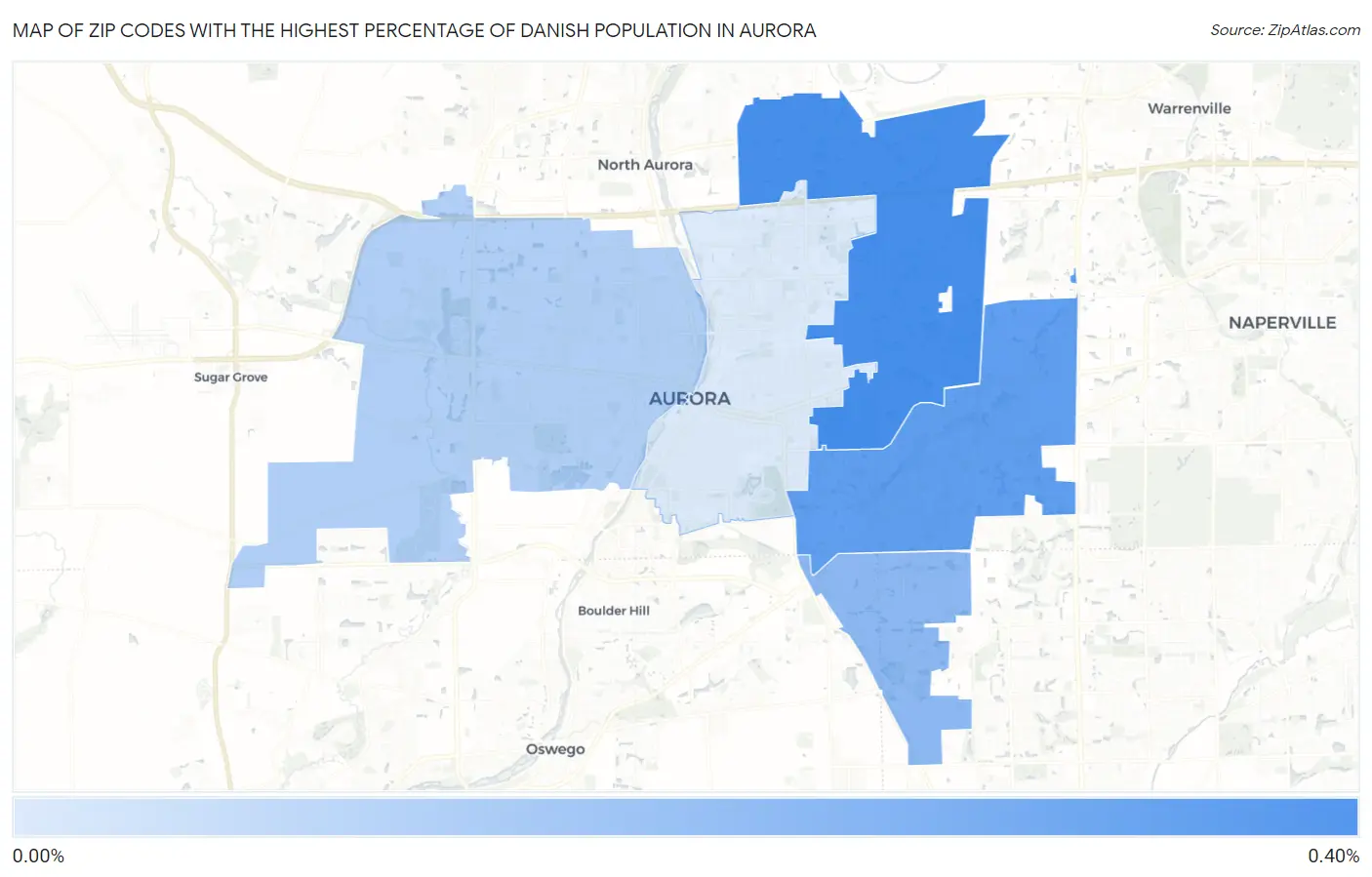 Zip Codes with the Highest Percentage of Danish Population in Aurora Map