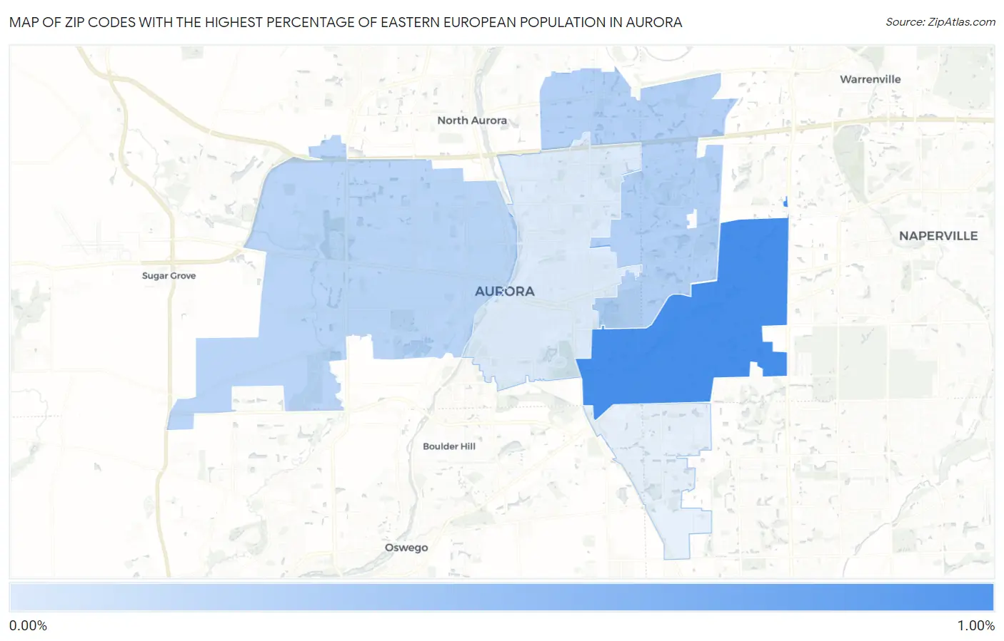 Zip Codes with the Highest Percentage of Eastern European Population in Aurora Map
