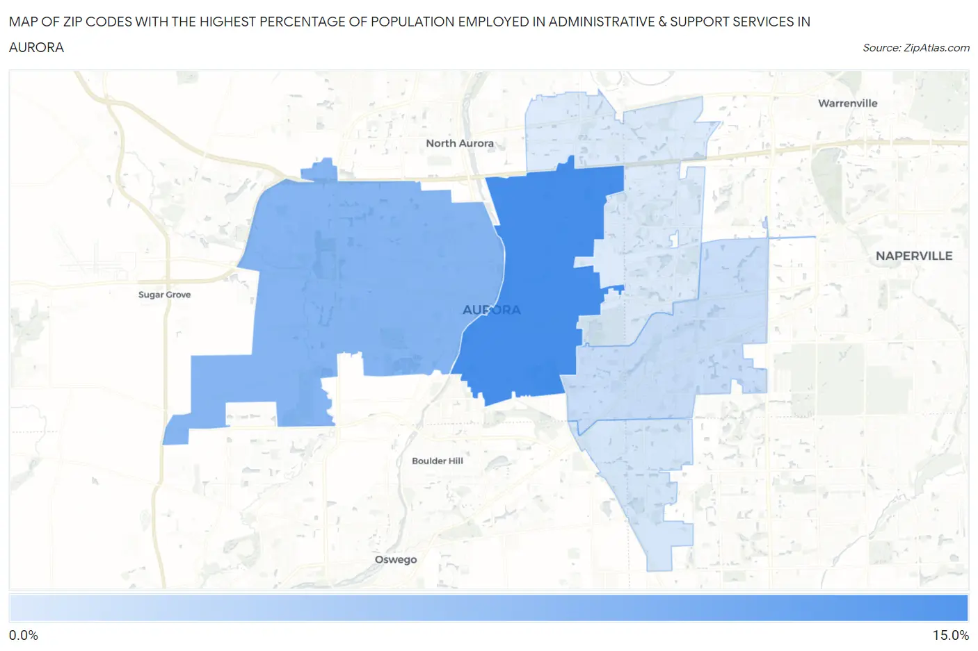 Zip Codes with the Highest Percentage of Population Employed in Administrative & Support Services in Aurora Map