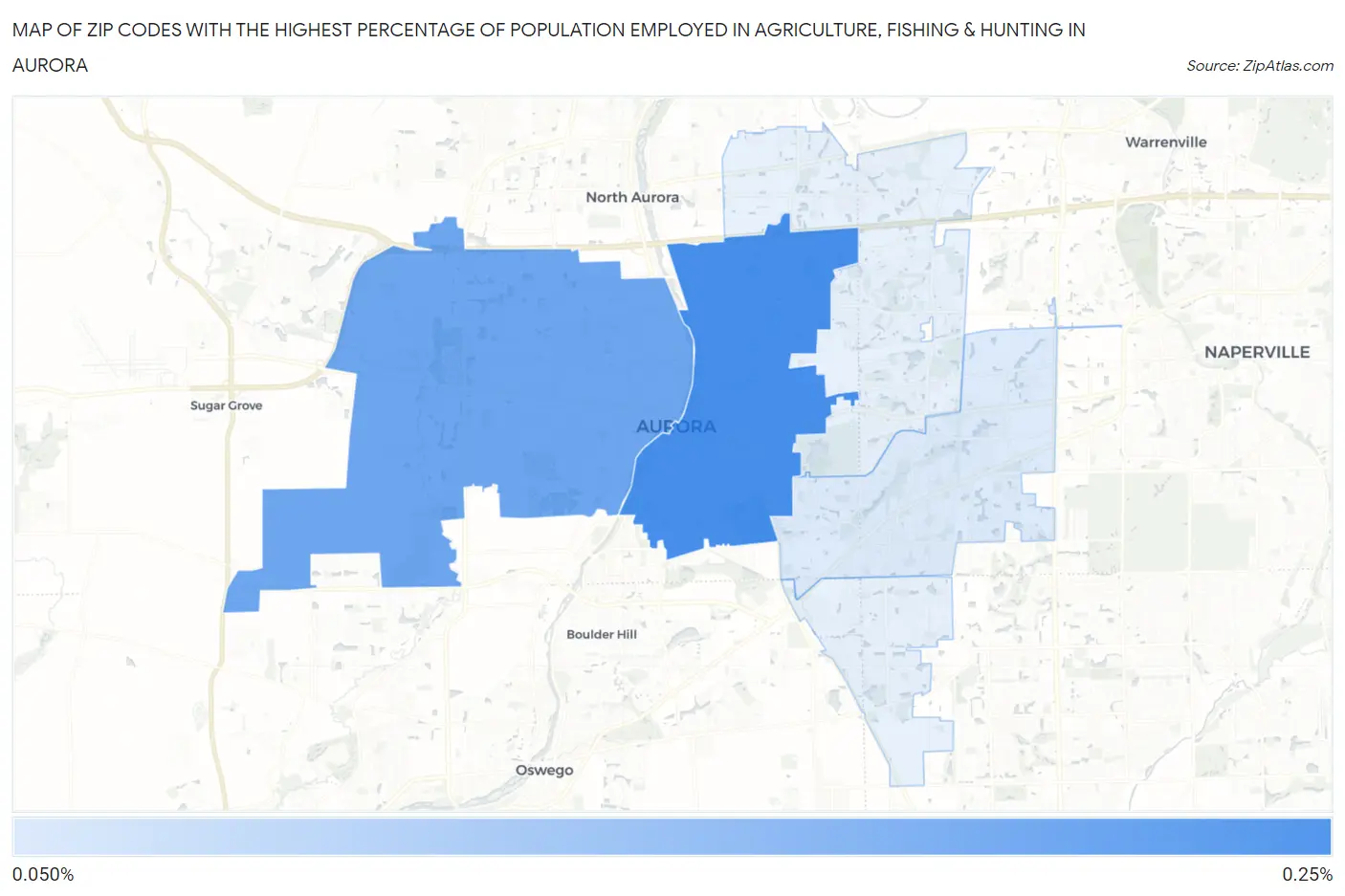 Zip Codes with the Highest Percentage of Population Employed in Agriculture, Fishing & Hunting in Aurora Map