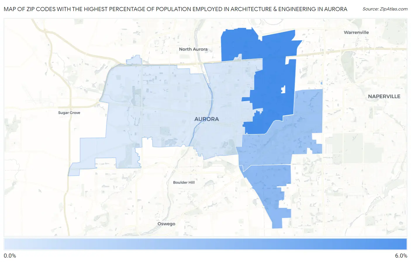 Zip Codes with the Highest Percentage of Population Employed in Architecture & Engineering in Aurora Map