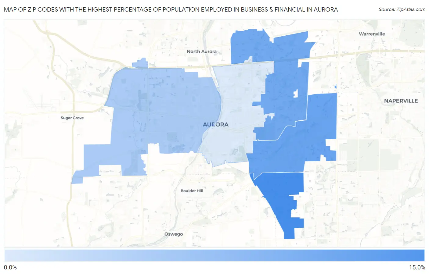 Zip Codes with the Highest Percentage of Population Employed in Business & Financial in Aurora Map
