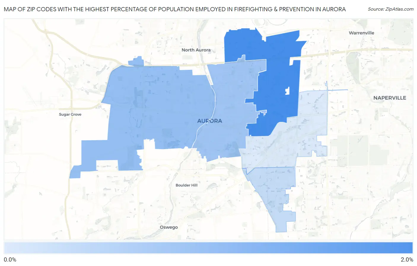 Zip Codes with the Highest Percentage of Population Employed in Firefighting & Prevention in Aurora Map