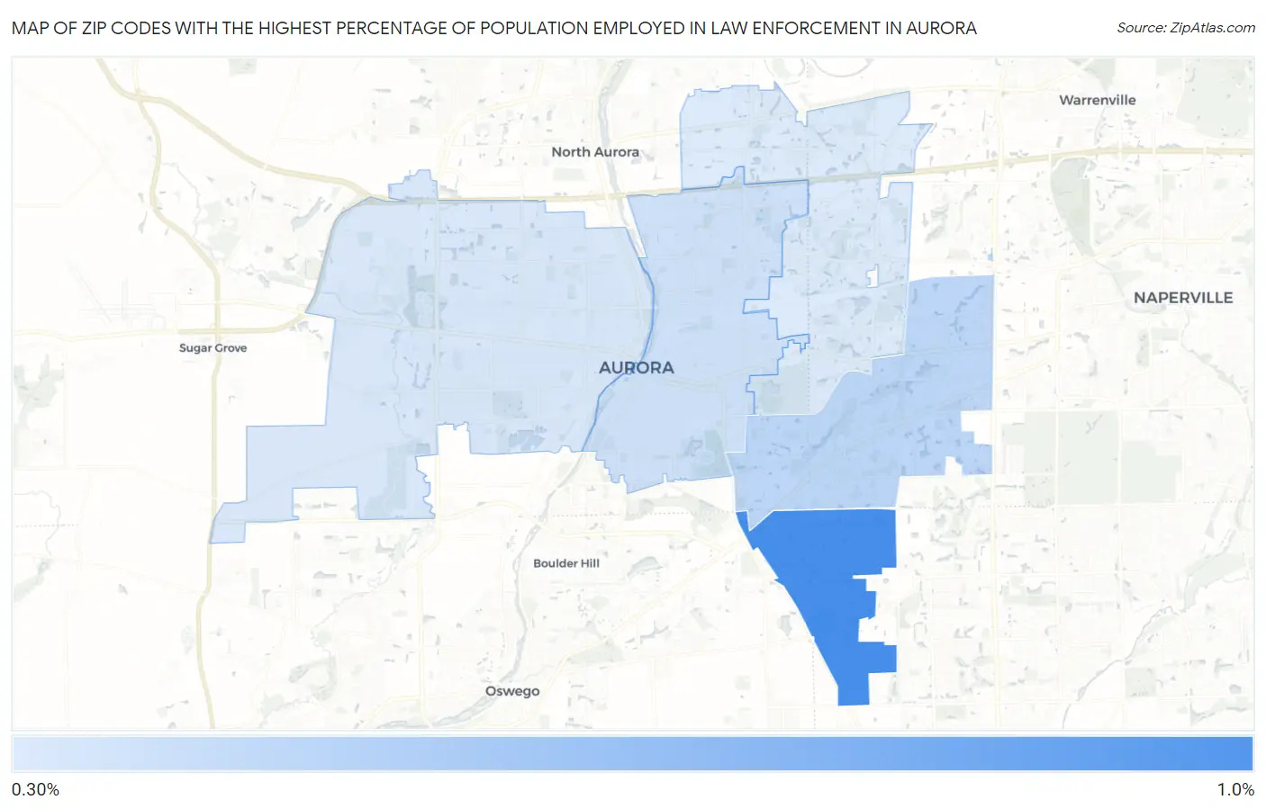 Zip Codes with the Highest Percentage of Population Employed in Law Enforcement in Aurora Map