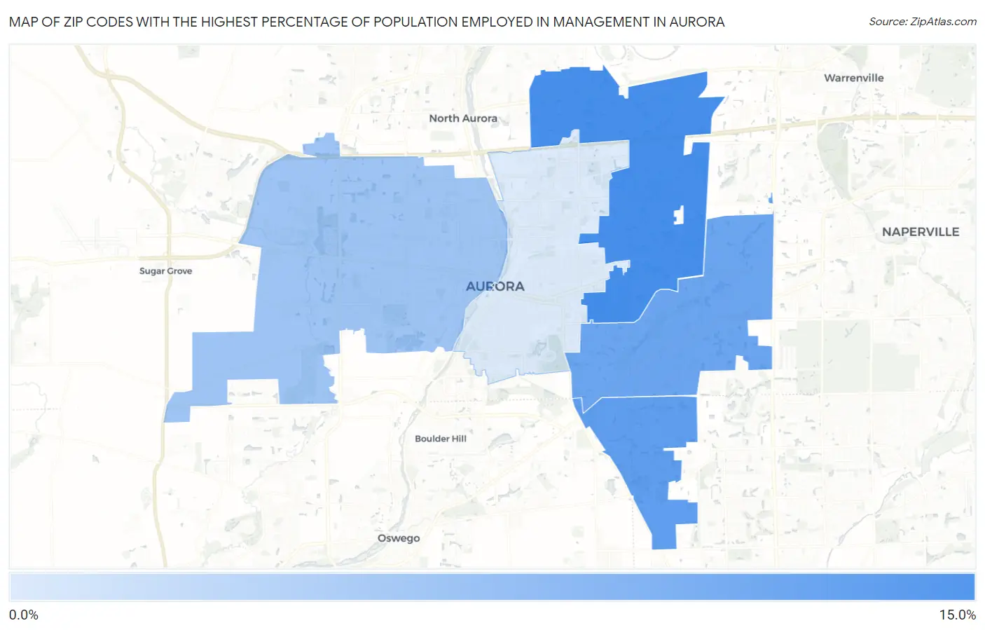 Zip Codes with the Highest Percentage of Population Employed in Management in Aurora Map