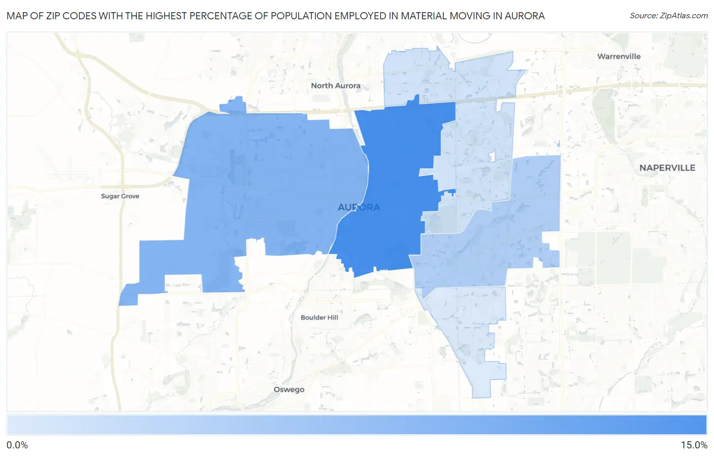 Zip Codes with the Highest Percentage of Population Employed in Material Moving in Aurora Map