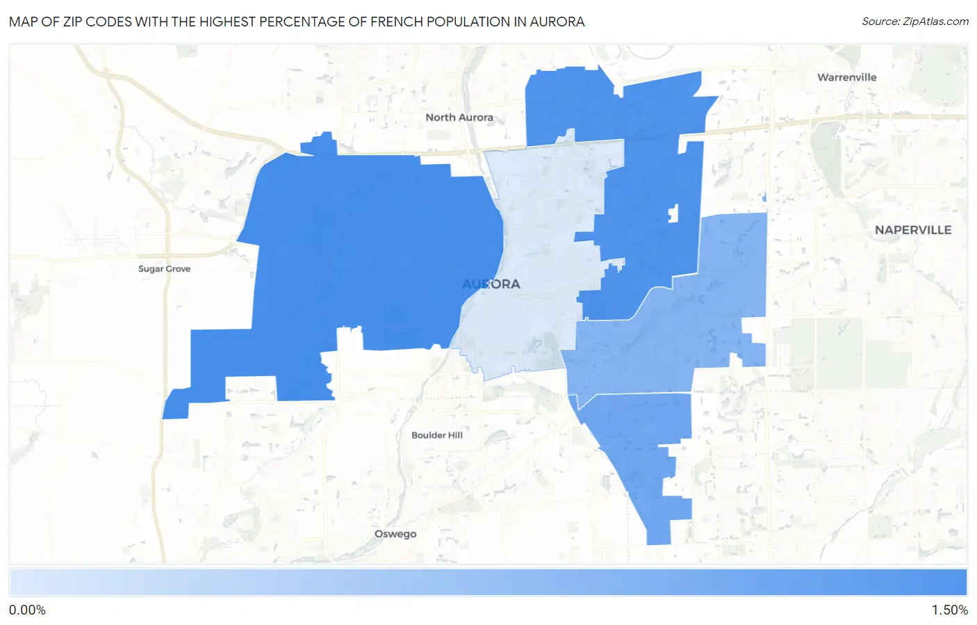 Zip Codes with the Highest Percentage of French Population in Aurora Map