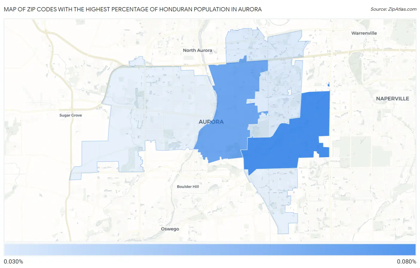 Zip Codes with the Highest Percentage of Honduran Population in Aurora Map
