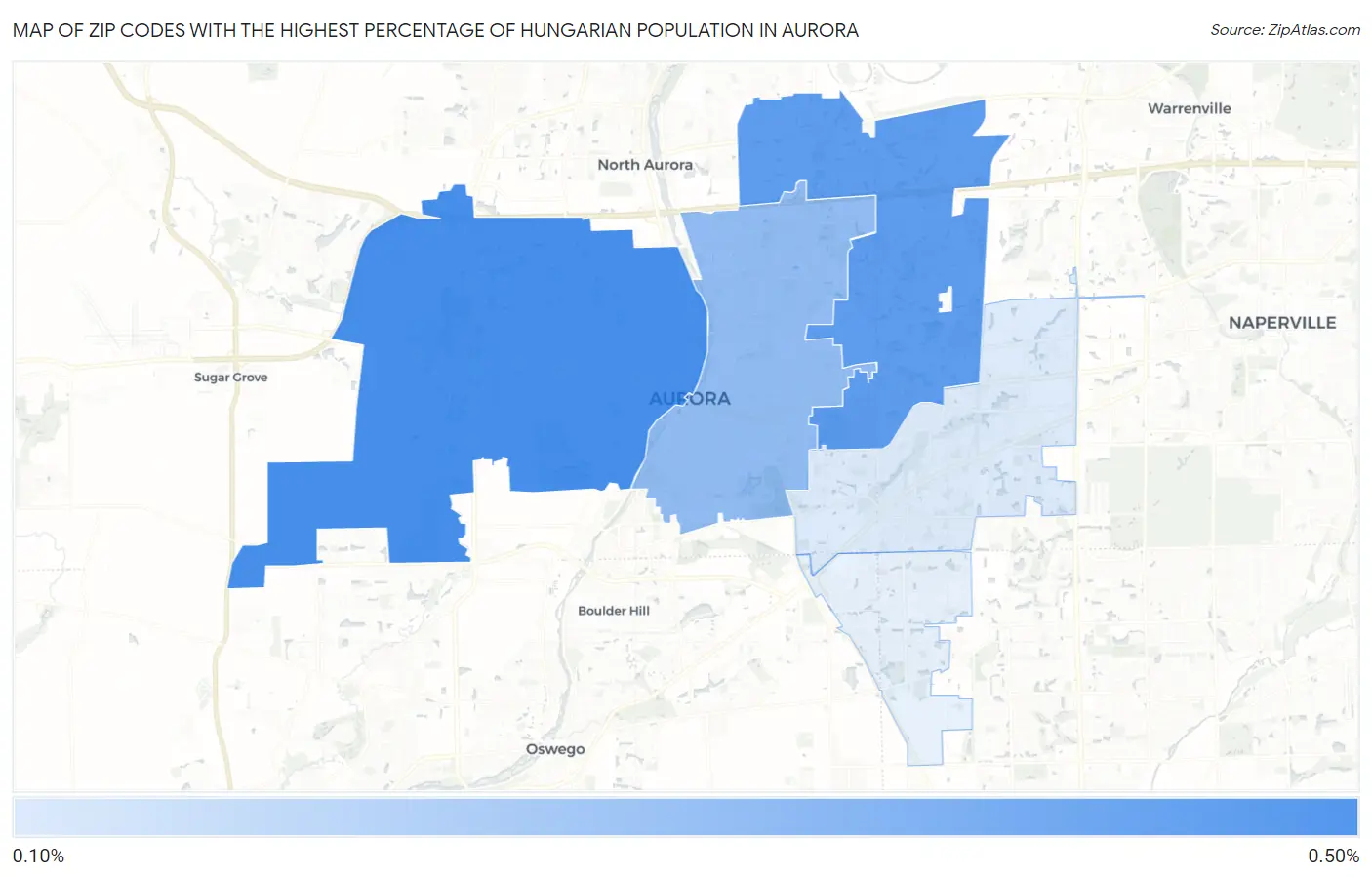 Zip Codes with the Highest Percentage of Hungarian Population in Aurora Map