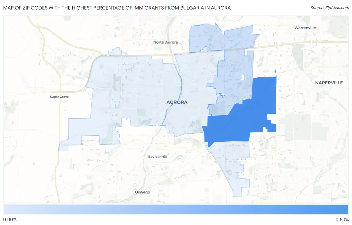 Zip Codes with the Highest Percentage of Immigrants from Bulgaria in Aurora Map