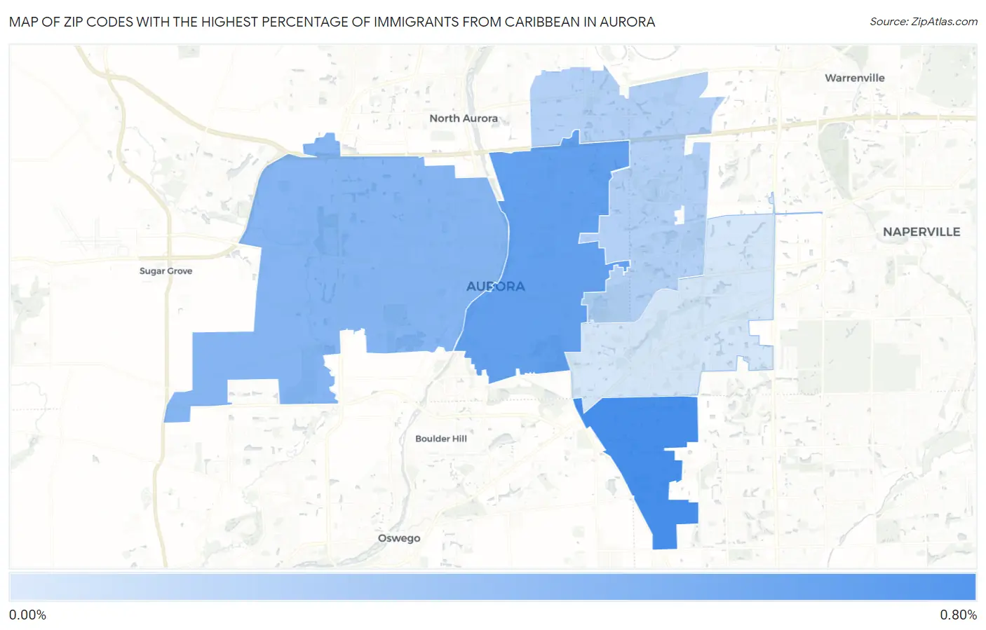 Zip Codes with the Highest Percentage of Immigrants from Caribbean in Aurora Map