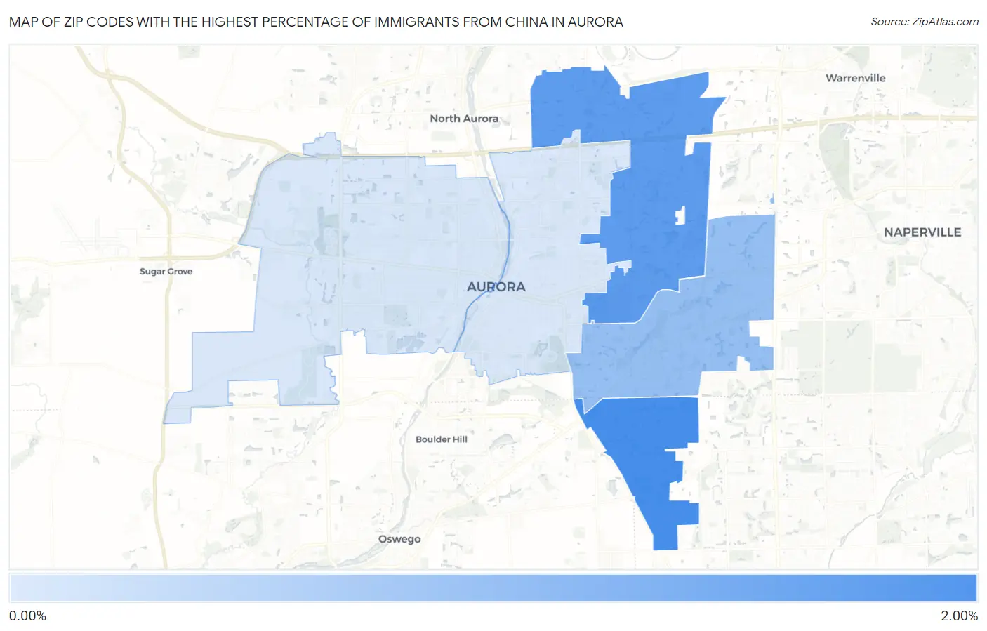Zip Codes with the Highest Percentage of Immigrants from China in Aurora Map