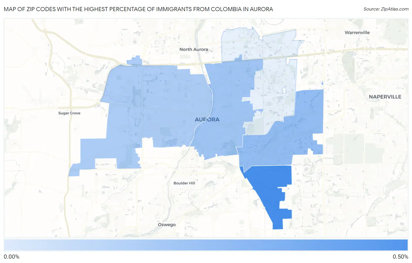 Zip Codes with the Highest Percentage of Immigrants from Colombia in Aurora Map