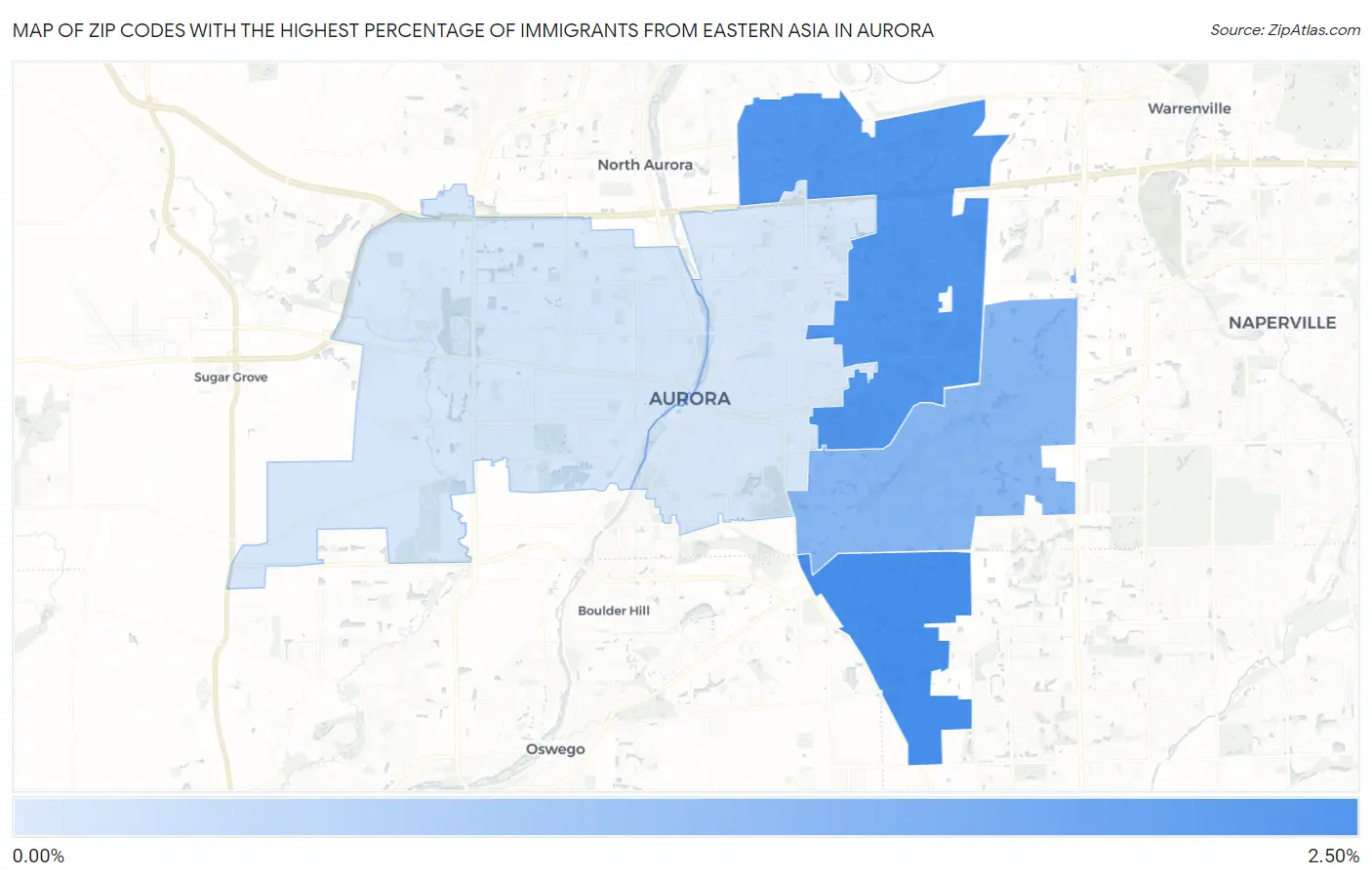 Zip Codes with the Highest Percentage of Immigrants from Eastern Asia in Aurora Map