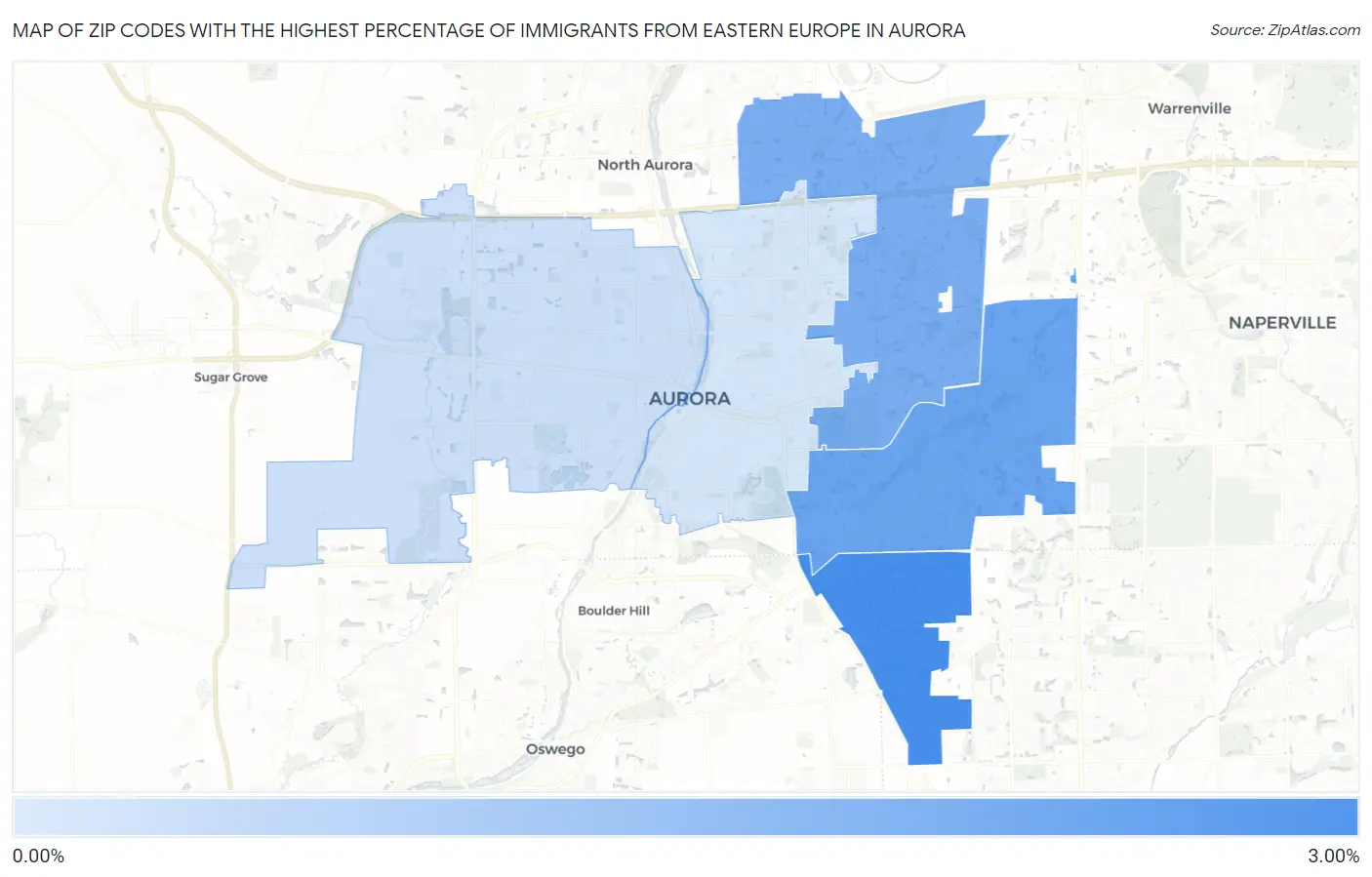 Zip Codes with the Highest Percentage of Immigrants from Eastern Europe in Aurora Map
