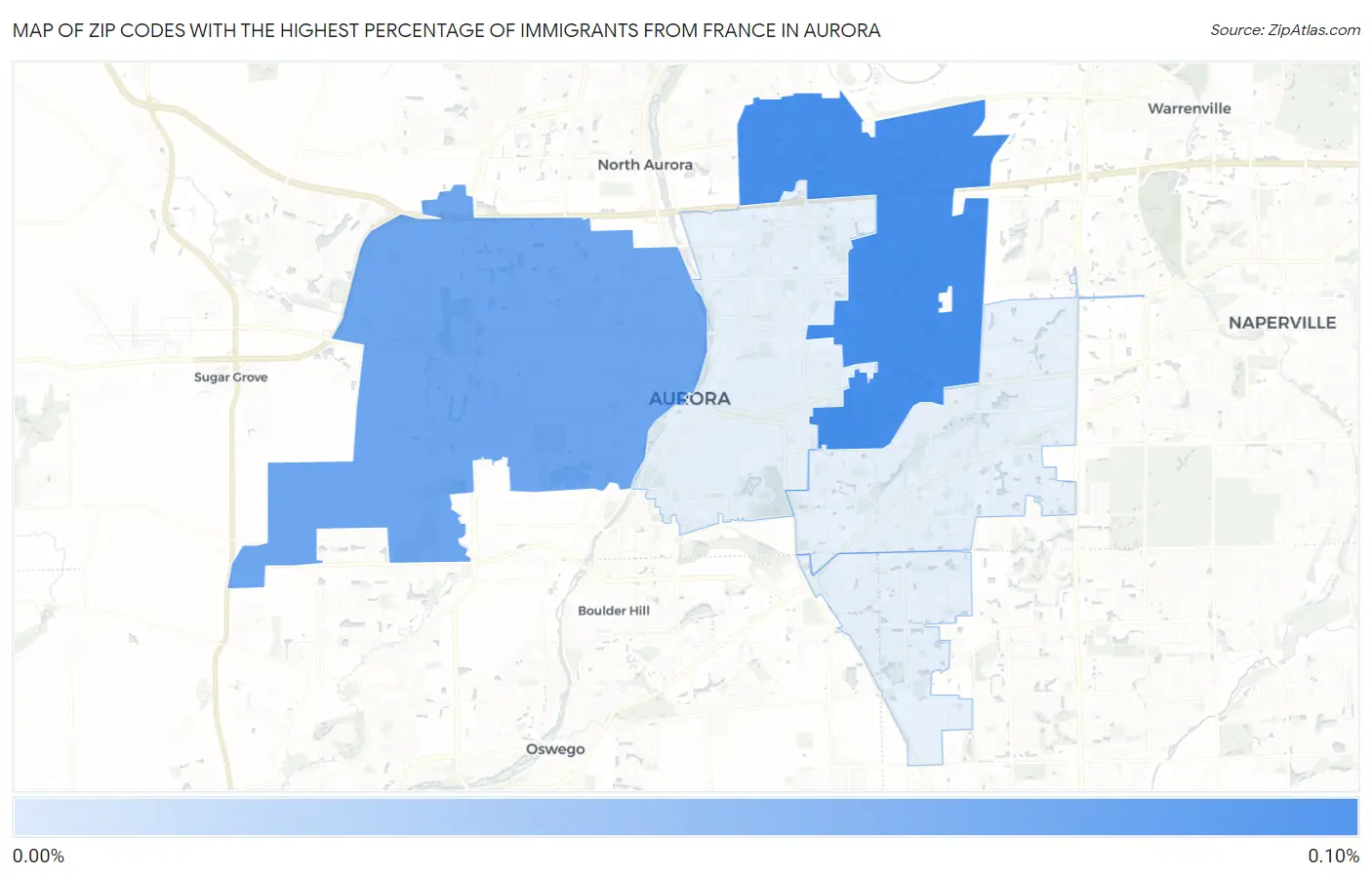 Zip Codes with the Highest Percentage of Immigrants from France in Aurora Map