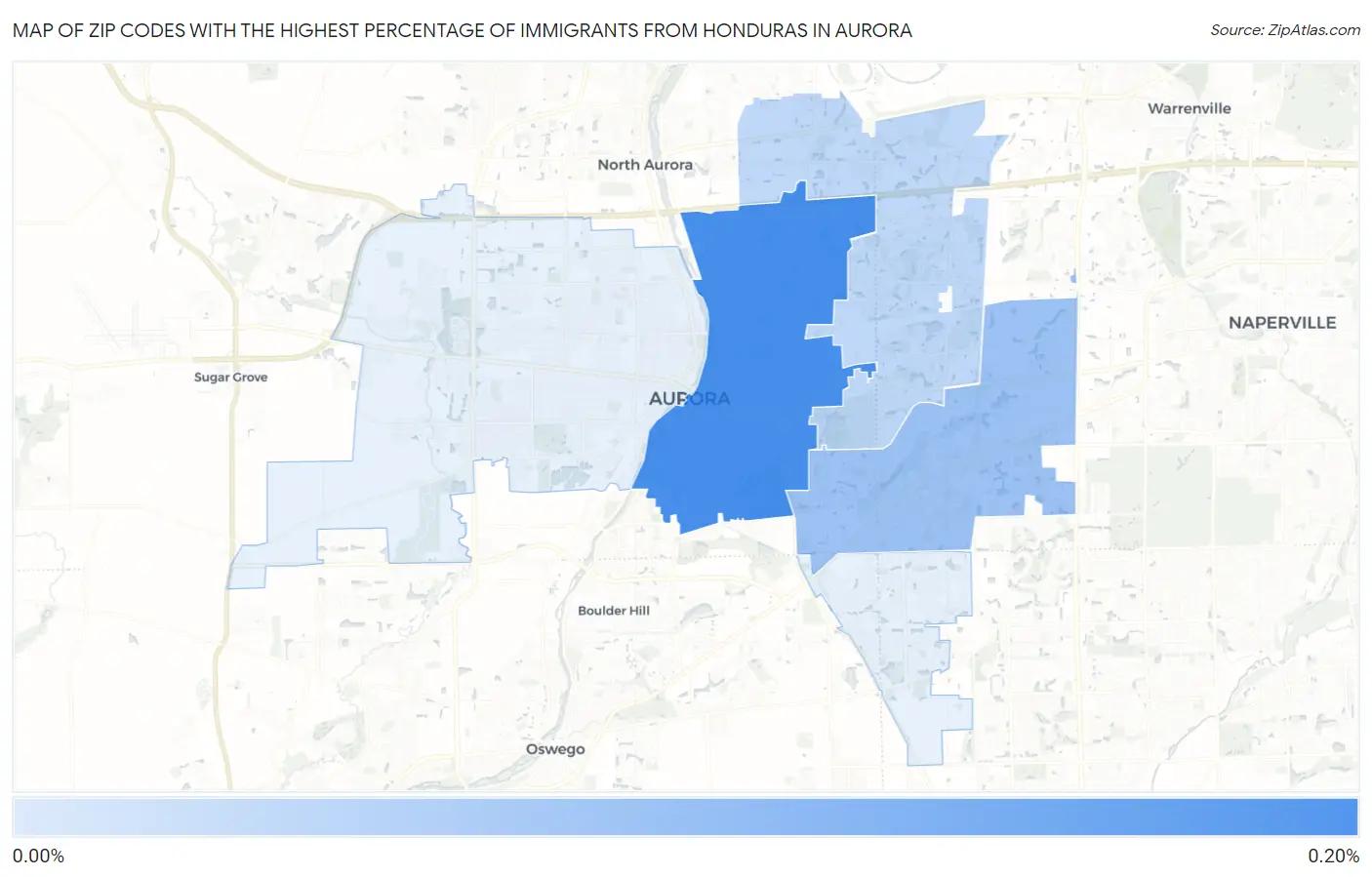 Zip Codes with the Highest Percentage of Immigrants from Honduras in Aurora Map