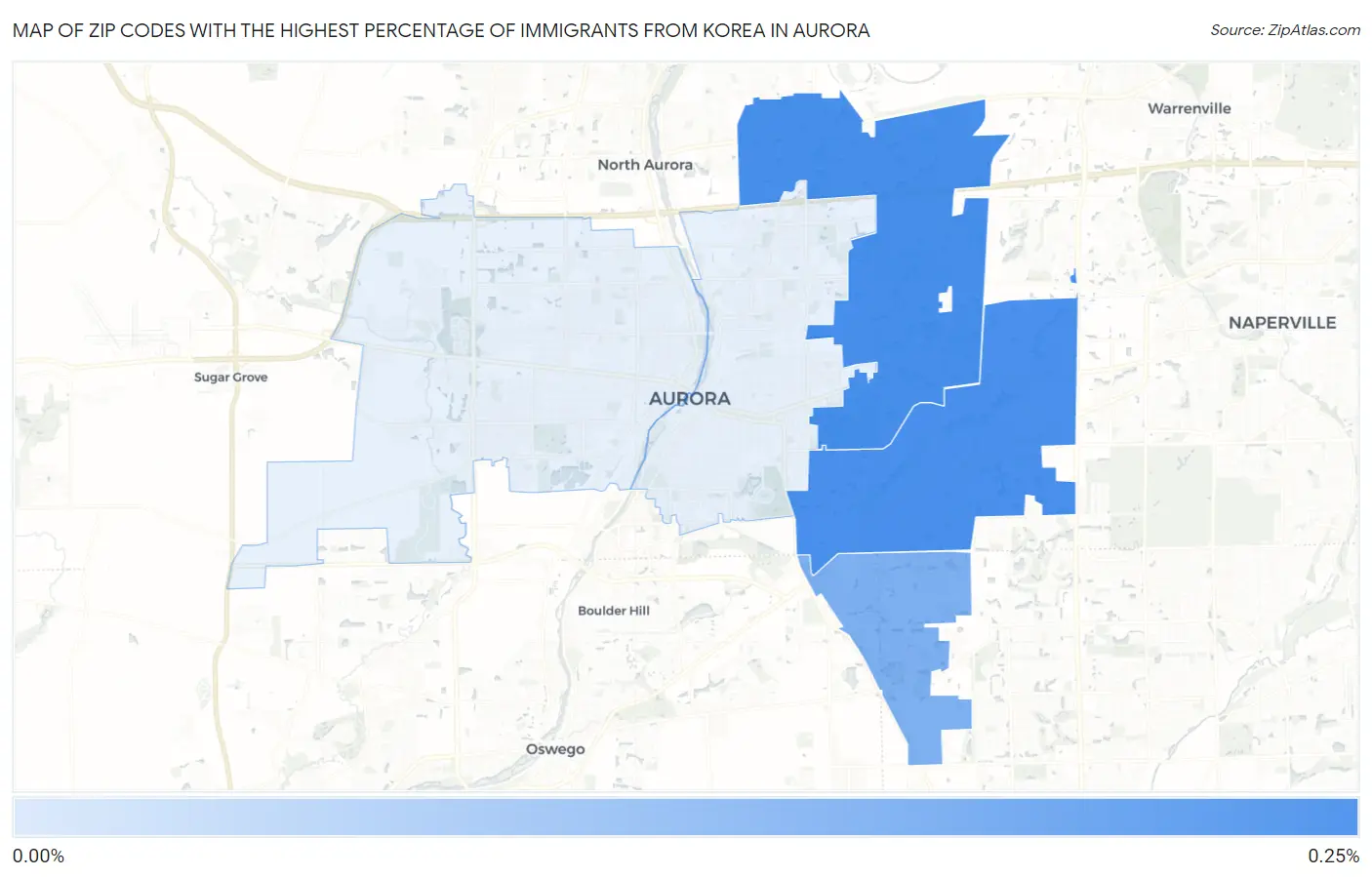 Zip Codes with the Highest Percentage of Immigrants from Korea in Aurora Map